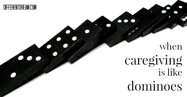 Caregiving is like dominoes in many ways, as I was reminded when a few simple changes in Mom's care sucked up writing time like a siphon.